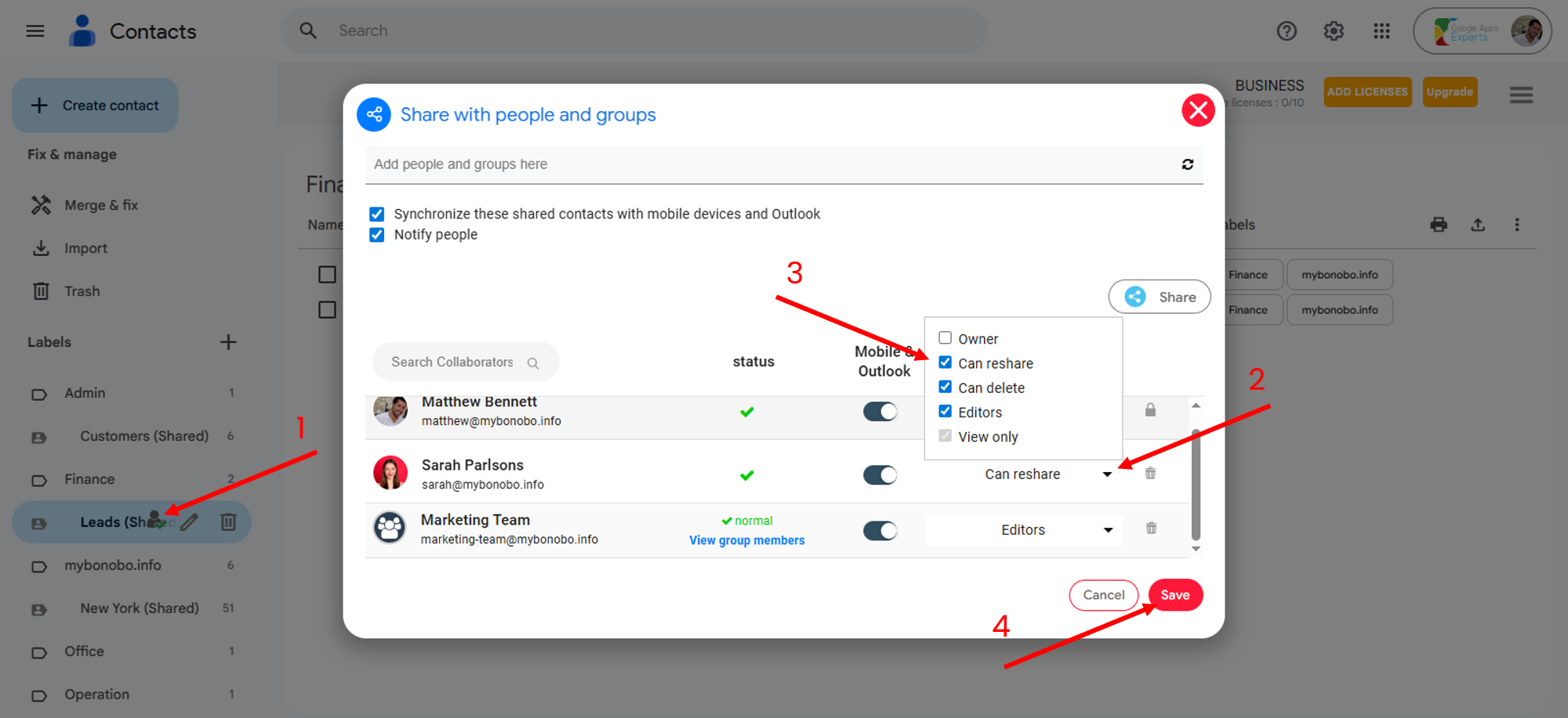 How to Give Permission to Re-Share Google Contact Labels - Tutorial
