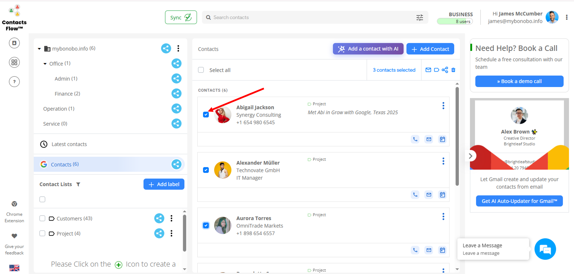 How to Share Google contacts step 3 select contacts